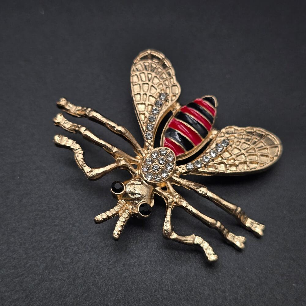 Red Black Rhinestone Bug Insect Brooch Contemporary Fashion Jewelry